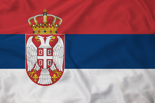 Flag of Serbia, background with fabric texture