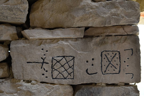Ancient pictograph drawings on the wall of a ancient kiva in New Mexico. The images are located in Coronado Historic Site, Bernalillo, NM