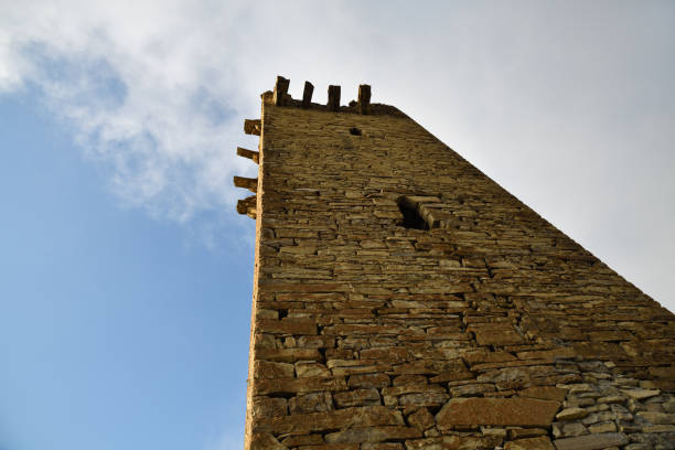 Medieval ruins building of the Harcaroy Battle Tower. Kharkaroi village, Vedensky district, Chechen Republic. Russia