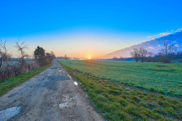 istock Country  Road at Sunrise with Field. 1349805461