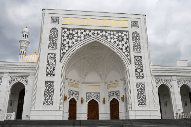 Shali, Chechnya Republic, Russia -  September 10, 2021: White Mosque. Prophet Muhammad's Mosque called \