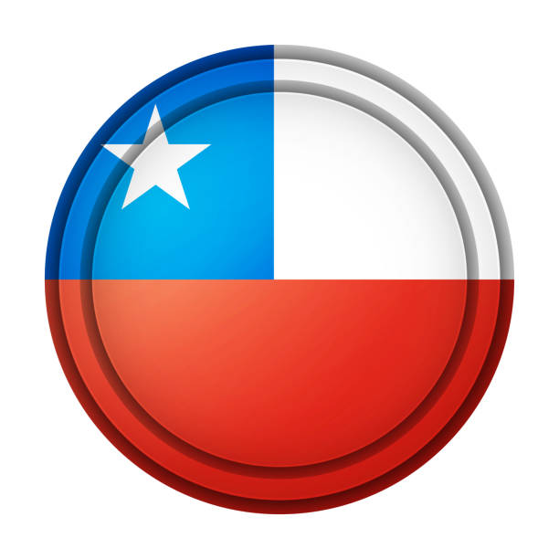 istock Glass light ball with flag of Chile. Round sphere, template icon. Chilean national symbol. Glossy realistic ball, 3D abstract vector illustration highlighted on a white background. Big bubble 1349812044