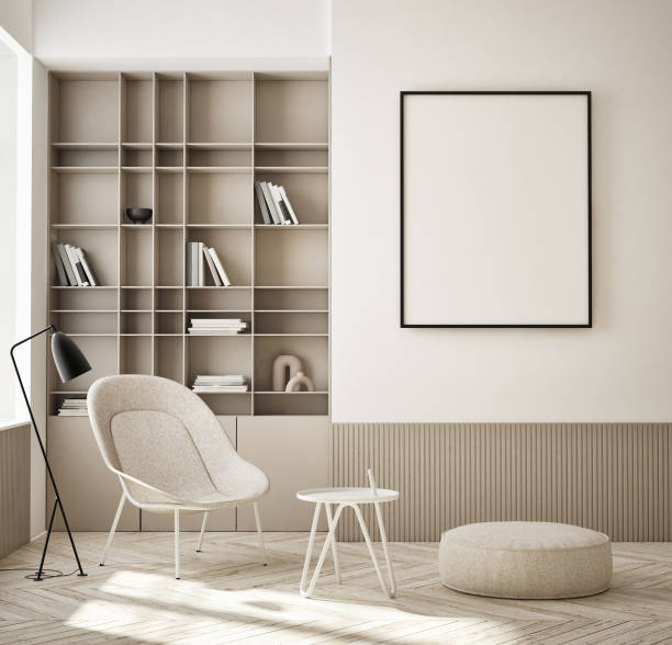 istock mock up poster frame in modern interior background, living room, Scandinavian style, 3D render, 3D illustration 1349812258