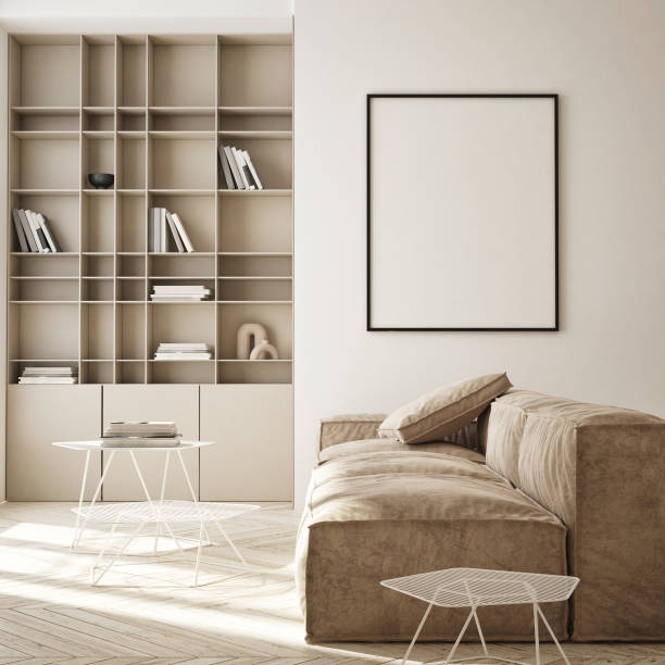 istock mock up poster frame in modern interior background, living room, Scandinavian style, 3D render, 3D illustration 1349812259