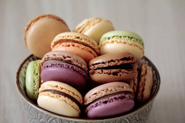 istock Colorful macarons on plate, close-up 1349813419