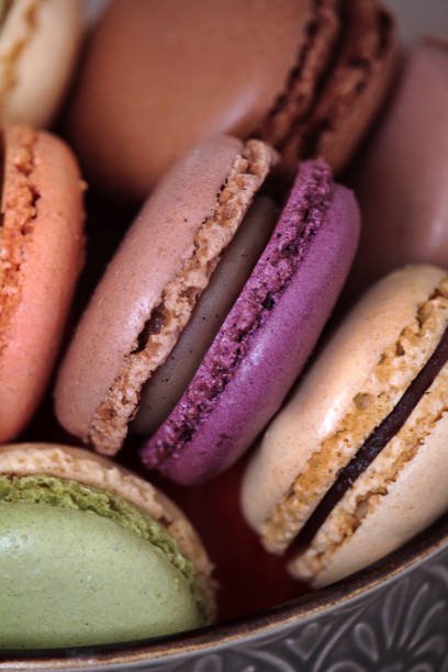 istock Colorful macarons on plate, close-up 1349813426