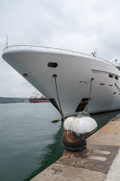 istock Mooring post lines from the yacht blue sea 1349815371