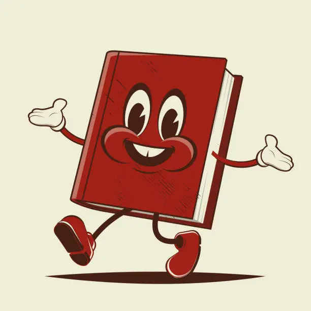 Vector illustration of funny cartoon illustration of a happy walking book