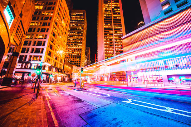 istock Traffic trails in Financial District 1349821655
