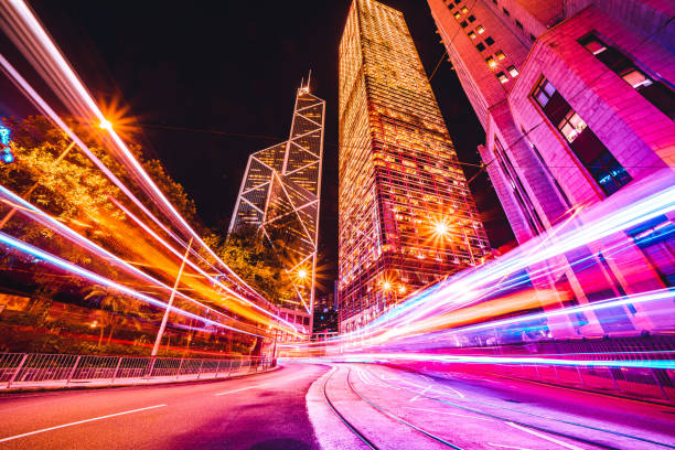 istock Traffic trails in Financial District 1349821686