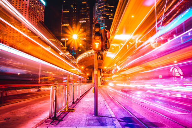 istock Traffic trails in Financial District 1349821696