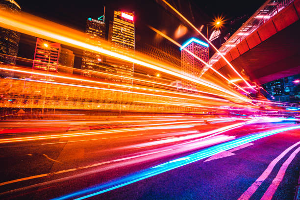 istock Traffic trails in Financial District 1349821703