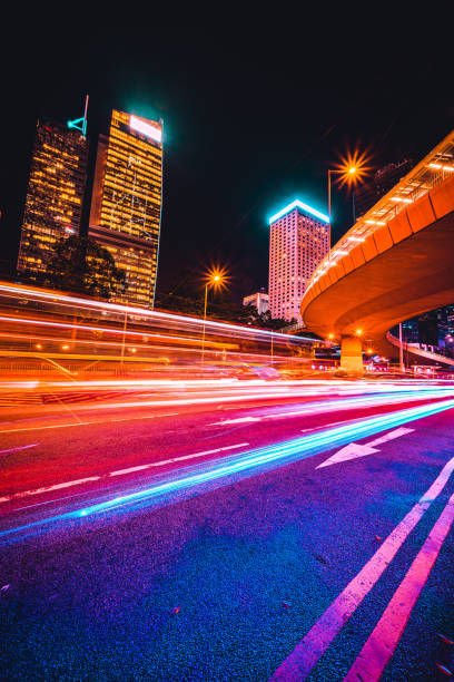 istock Traffic trails in Financial District 1349821732