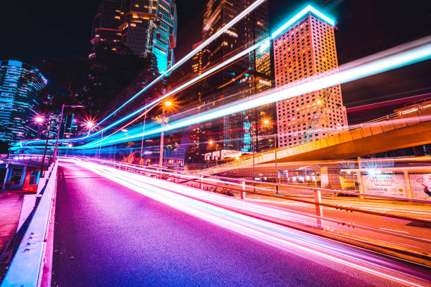 istock Traffic trails in Financial District 1349821746
