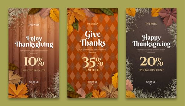 illustrazioni stock, clip art, cartoni animati e icone di tendenza di realistico ringraziamento instagram storie raccolta vettoriale design illustrazione - vector thanksgiving fall holidays and celebrations