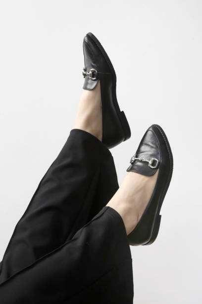 Black leather handmade loafers, studio shot