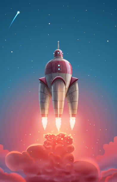 Fantasy cosmic spaceship over starry sky with fire flame and red smoke. Magic rocket in space flying to far stars in vector. High detailed illustration art. Fantasy cosmic spaceship over starry sky with fire flame and red smoke. Magic rocket in space flying to far stars in vector. High detailed illustration art. spaceport stock illustrations