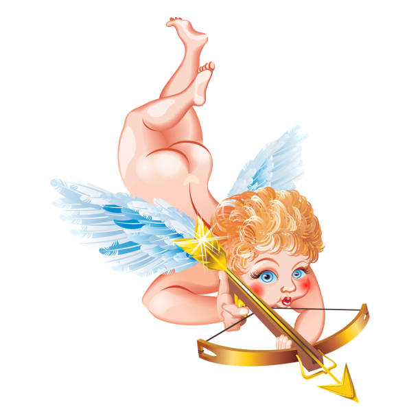 süßer engel mit pfeilen und bogen. valentinstag kartendesign - angel cherub heart shape smiling stock-grafiken, -clipart, -cartoons und -symbole