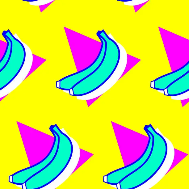 Vector illustration of Bananas and triangles seamless pattern.