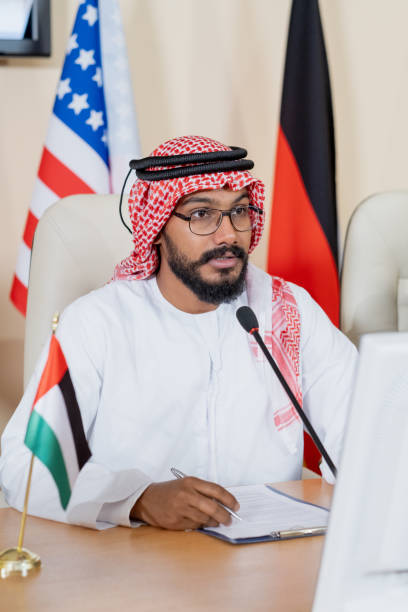 istock Islamic Politician Speaking Into Microphone 1349854393