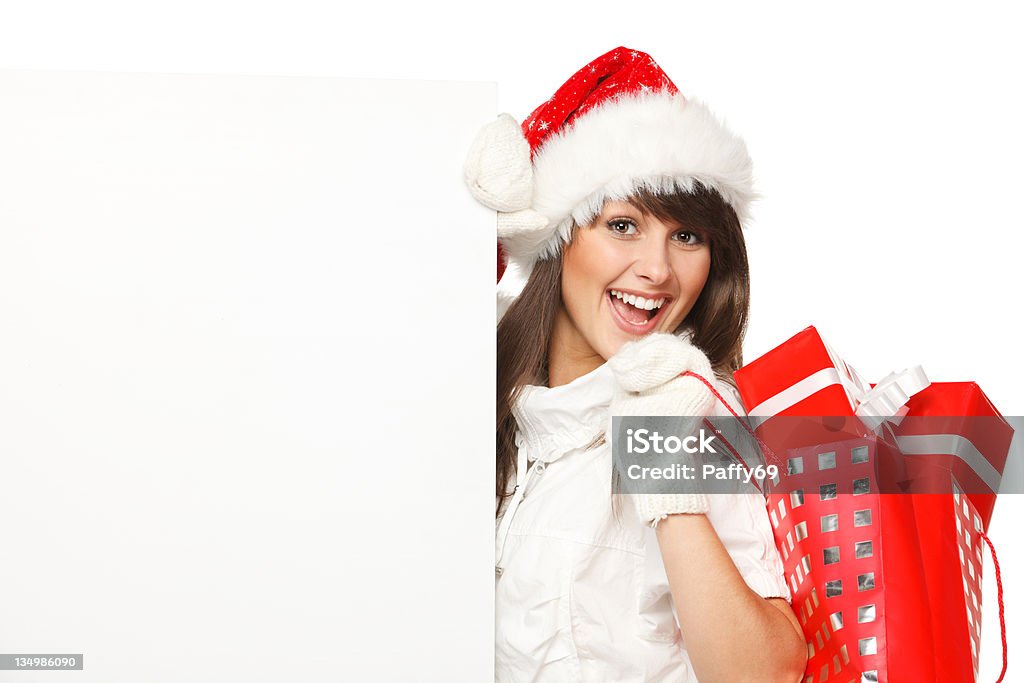 Santa girl avec panneau d'affichage vide - Photo de Adulte libre de droits