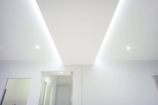 istock LED strip light and illumination suspended on ceiling. 1349861794