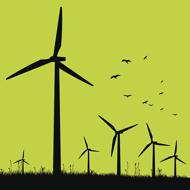 illustrazioni stock, clip art, cartoni animati e icone di tendenza di verde mulini a vento. - energia eolica