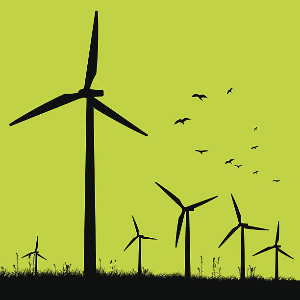 green windmills. - rüzgar türbini stock illustrations