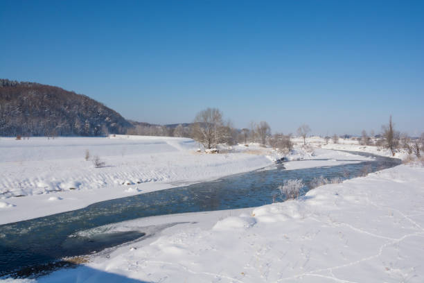 River and blue sky on a cold winter morning