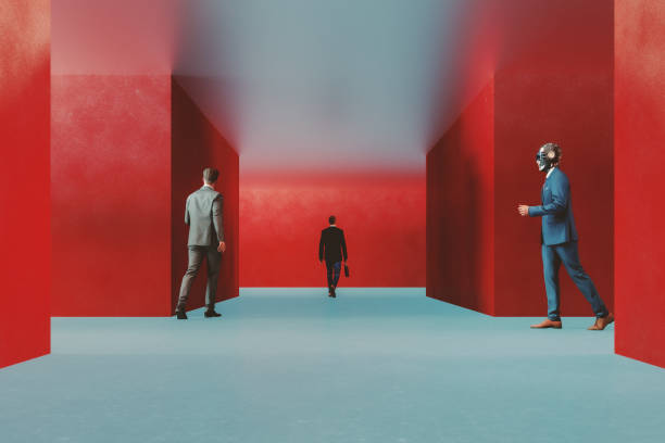 istock Futuristic businessmen walking in corridor 1349878657