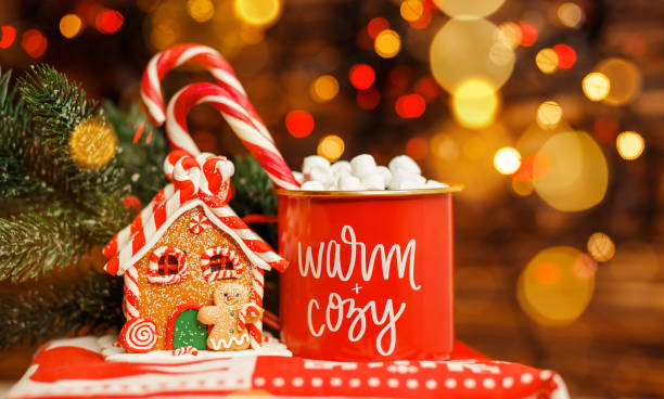 istock Hot winter drink. Homemade hot chocolate mugs with marshmallows 1349879461
