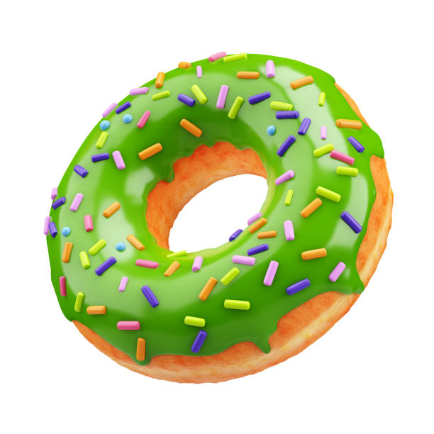 istock 3d donut with sprinkles, isolated on a white background. Doughnut with green glaze, 3d render. 1349880580