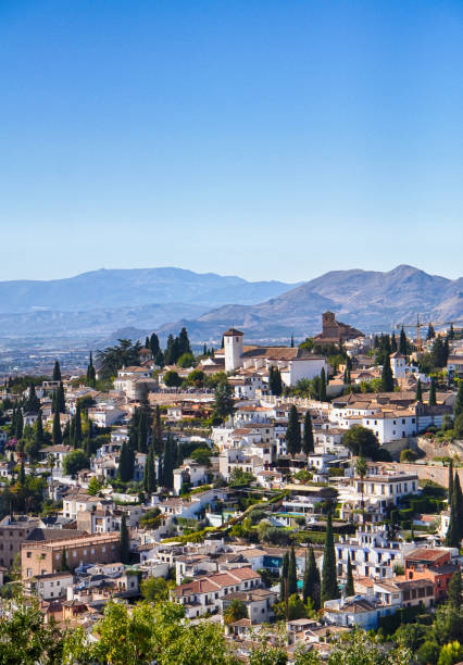 beautiful aerial view old city of sacromonte district granada in andalucia, spain - ancient arabic style arch architecture imagens e fotografias de stock