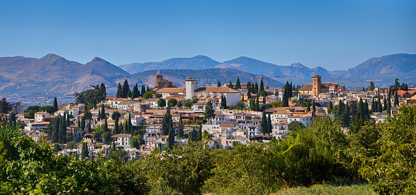 Beautiful panorama view old city of Sacromonte district Granada in Andalucia, Spain