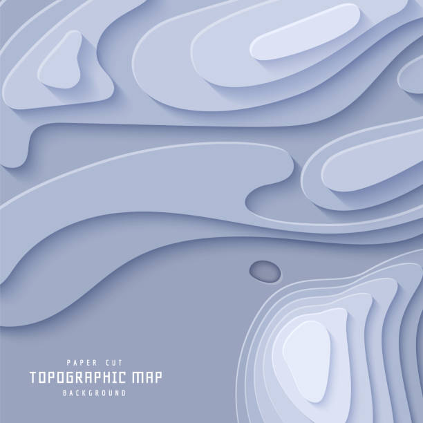 istock Topographic map in paper cut style. 3d abstract background with cut out waves modern cover. Grey color holes and mountains papercut art. Vector card illustration and origami smooth geometric shapes 1349889207