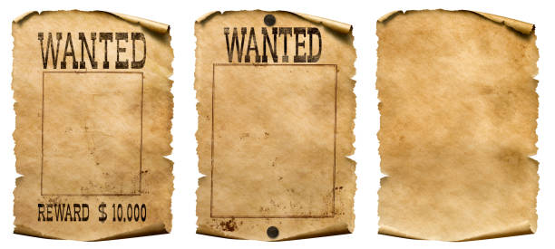 wildwest wollte plakate isoliert auf weiß setzen - wanted poster stock-fotos und bilder