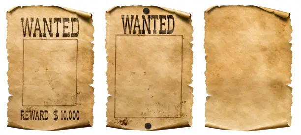 Photo of Wild west wanted posters set isolated on white