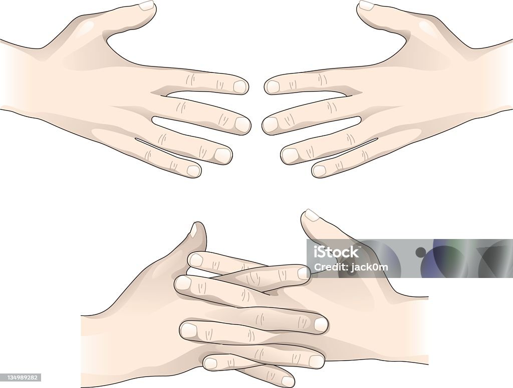Hands crossing hands with open and crossed fingers, vector file coloured with gradient, easy to change colour and fully scalable Intertwined stock vector