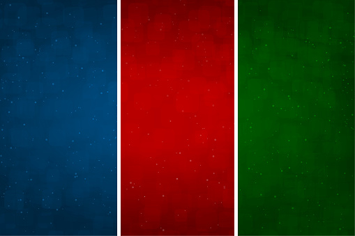 Horizontal vector illustration of a blank empty partitioned or divided multi coloured backgrounds with three vertical divisions red, dark midnight navy blue and bright dark green contrasting Christmas colours