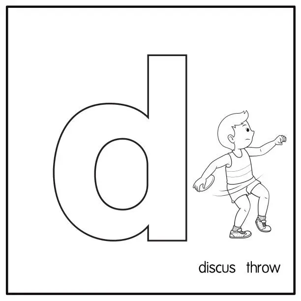 Vector illustration of Vector illustration of Discus throw racing with alphabet letter D Lower case for children learning practice ABC