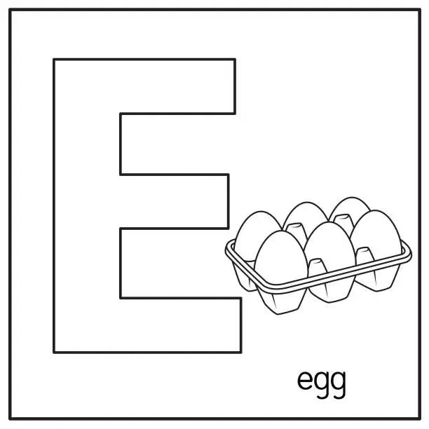 Vector illustration of Vector illustration of Egg with alphabet letter E Upper case or capital letter for children learning practice ABC