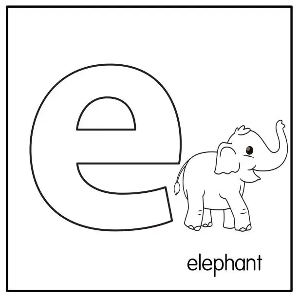 Vector illustration of Vector illustration of Elephant with alphabet letter E Lower case  for children learning practice ABC