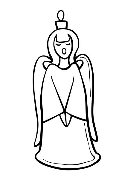 ilustrações de stock, clip art, desenhos animados e ícones de vector contoured glass toy, decoration in form of singing angel for xmas tree, in doodle style. clipart for merry christmas and new year greeting card, coloring book, template for children creativity - choir elements