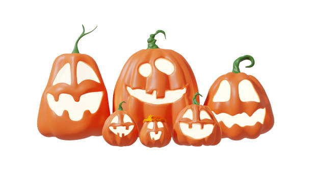 istock Halloween Funny Lantern Jack Pumpkin with Holiday Greeting Text, Isolated on white Background. 3D Illustration. 1349906002