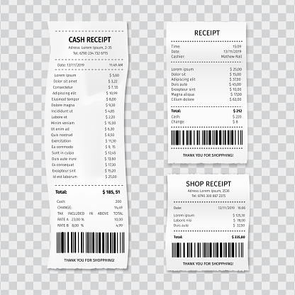 Shop Receipt Vector Realistic 3d Paper Set With Barcode Closeup ...
