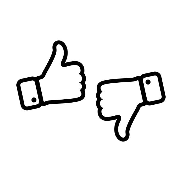 Thumbs up and thumbs down. Like icon and dislike. Black and white. Simple stroke outline thin thick line design. Vector illustration set isolated on white background eps 10 Thumbs up and thumbs down. Like icon and dislike. Black and white. Simple stroke outline thin thick line design. Vector illustration set isolated on white background eps 10 thumbs up stock illustrations