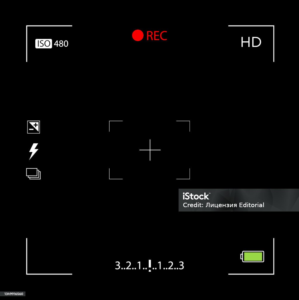 Cámara de vídeo clásica pantalla de enfoque y plantilla de visor Ilustración vectorial eps 10 - arte vectorial de Cámara de vídeo libre de derechos