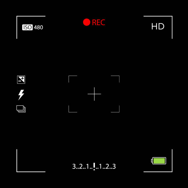 illustrazioni stock, clip art, cartoni animati e icone di tendenza di schermo di messa a fuoco classica della videocamera e modello di mirino illustrazione vettoriale eps 10 - fermo immagine effetti fotografici