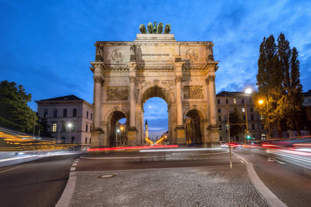 istock illuminated Victory Gate in Munich at blue hour 1349921656
