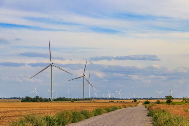 istock Wind turbines in a field. Renewable energy 1349921746